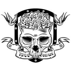 Floral Skull with Swallows Vector Image