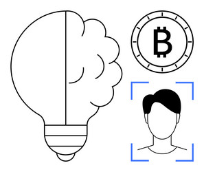 lightbulb brain bitcoin symbol and face vector image