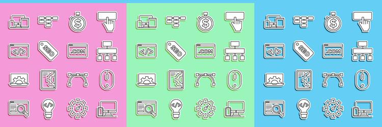 set line monitor and mobile computer mouse site vector image