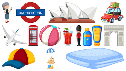 Set of summer vacation objects and elements vector