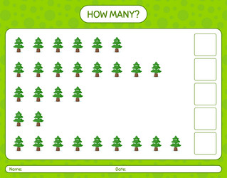 how many counting game with pine tree worksheet vector image