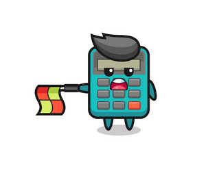 calculator character as line judge hold flag vector image