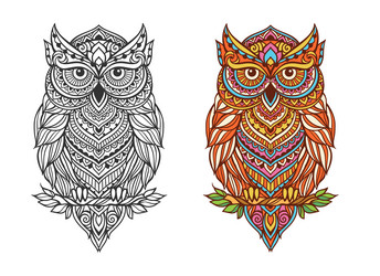 owl mandala retro with butterfly vector