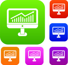 Growth graph on the computer monitor set vector