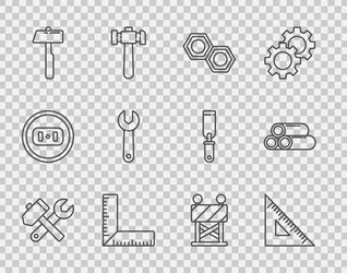 set line hammer and wrench spanner triangular vector