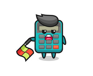 calculator character as line judge hold flag vector image
