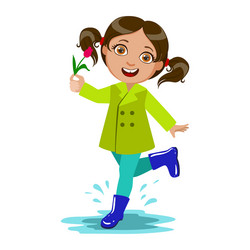 Cheerful Girl in Rain Boots Vector Image