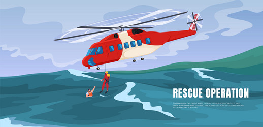 rescue helicopter in the sea with a group vector