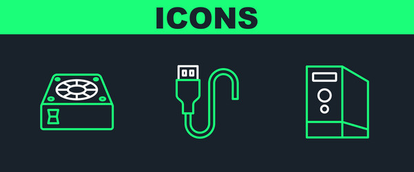 set line case of computer cooler and usb vector image