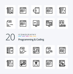 20 programming and coding line icon pack like vector image