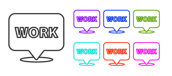 black line location with text work icon isolated vector image