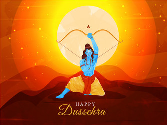 lord rama holding bow arrow in sitting pose vector