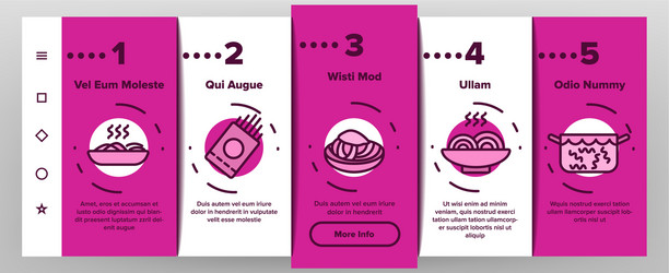 Pasta dish gastronomy onboarding icons set vector
