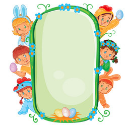 Poster with young children in easter costumes vector