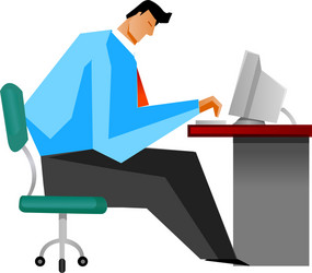 Side view of man sitting by computer vector