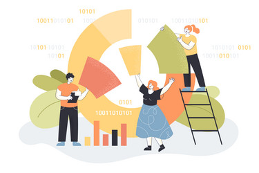 Team of analysts working with diagrams on data vector