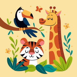Flat design wild animals Royalty Free Vector Image
