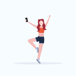 woman taking selfie photo on smartphone camera Vector Image