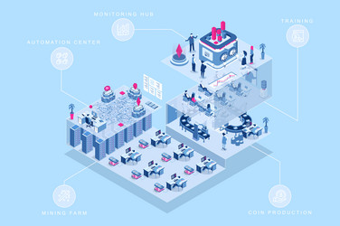 cryptocurrency mining 3d isometric concept for web vector image