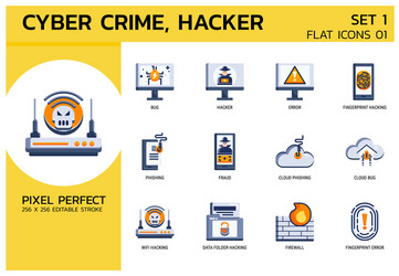 Flat icons style hacker cyber crime attack vector