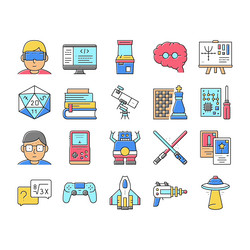 Geek nerd and gamer collection icons set vector