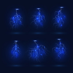 Lightning with blue light realistic thunderbolt Vector Image