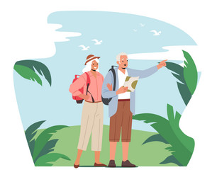 elderly people traveling searching way in tropical vector