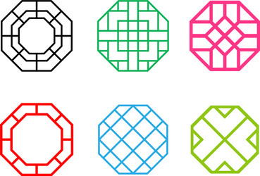 set of hexagon korean pattern window frame vector