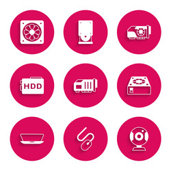 Set video graphic card computer mouse web camera vector