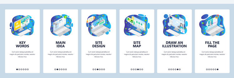 isometric computer icons mobile app onboarding vector image