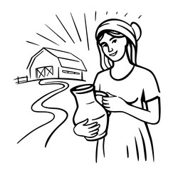woman with jug of milk dairy farm sketch vintage Vector Image