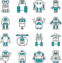 Icon set robotics and robots half line vector
