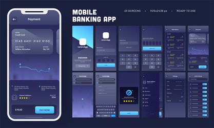 mobile banking app ui kit with multiple screens vector