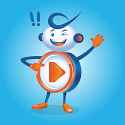 play button robot character in click e vector