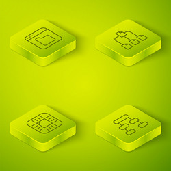 set isometric line folder tree processor with cpu vector image