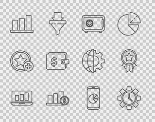 set line laptop with graph chart time management vector image