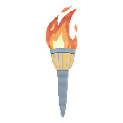 Pixel dots flaming torch cartoon withe vector