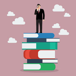 businessman standing on stack of books vector