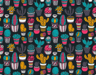 Hand drawn wild cacti plants pattern Royalty Free Vector
