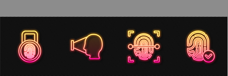 set line fingerprint with lock face recognition vector image