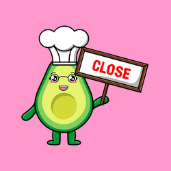 Cute cartoon avocado chef holding close sign vector