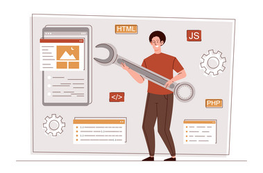 Man programmer with wrench vector