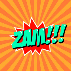 zam comic style phrase on sunburst background Vector Image