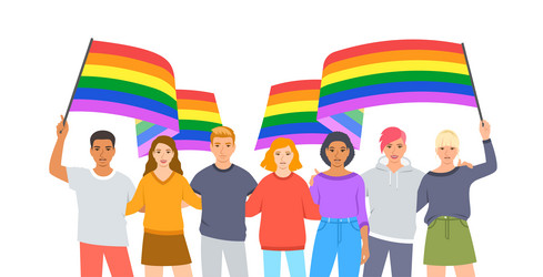 lgbt pride month gay parade with rainbow flag vector