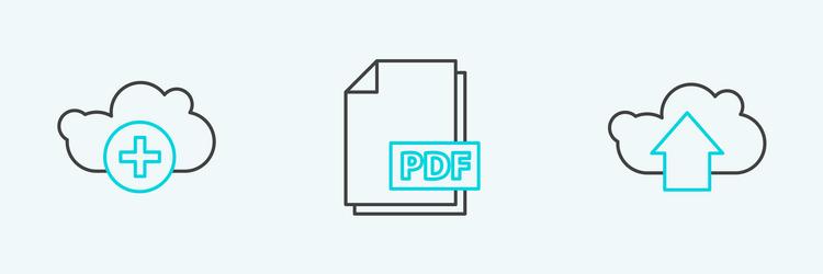 Set line cloud upload add and pdf file vector