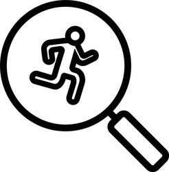 Running man inside loupe linear icon vector