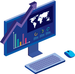 Computer desktop with statistic graph and map vector