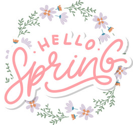 Hello spring flowers text background frame vector