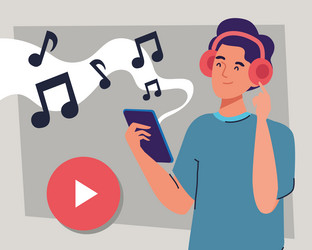 man with smartphone and play button vector image