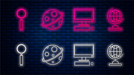 set line planet computer monitor with keyboard vector image
